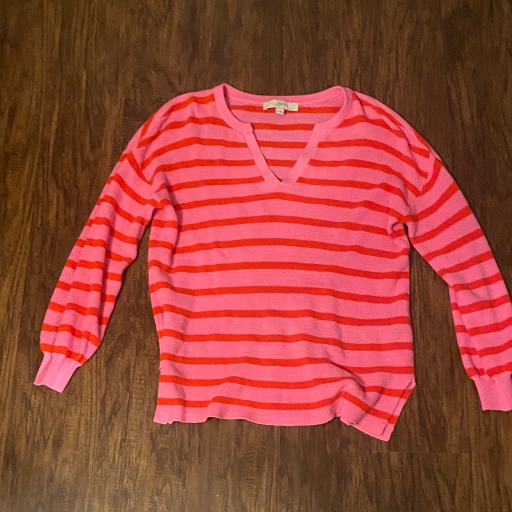 LOFT Vibrant Striped V-Neck Sweater